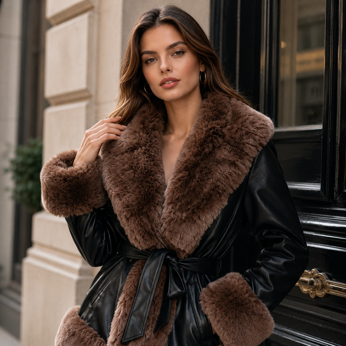 Midnight Heiress Fur-Trim Coat