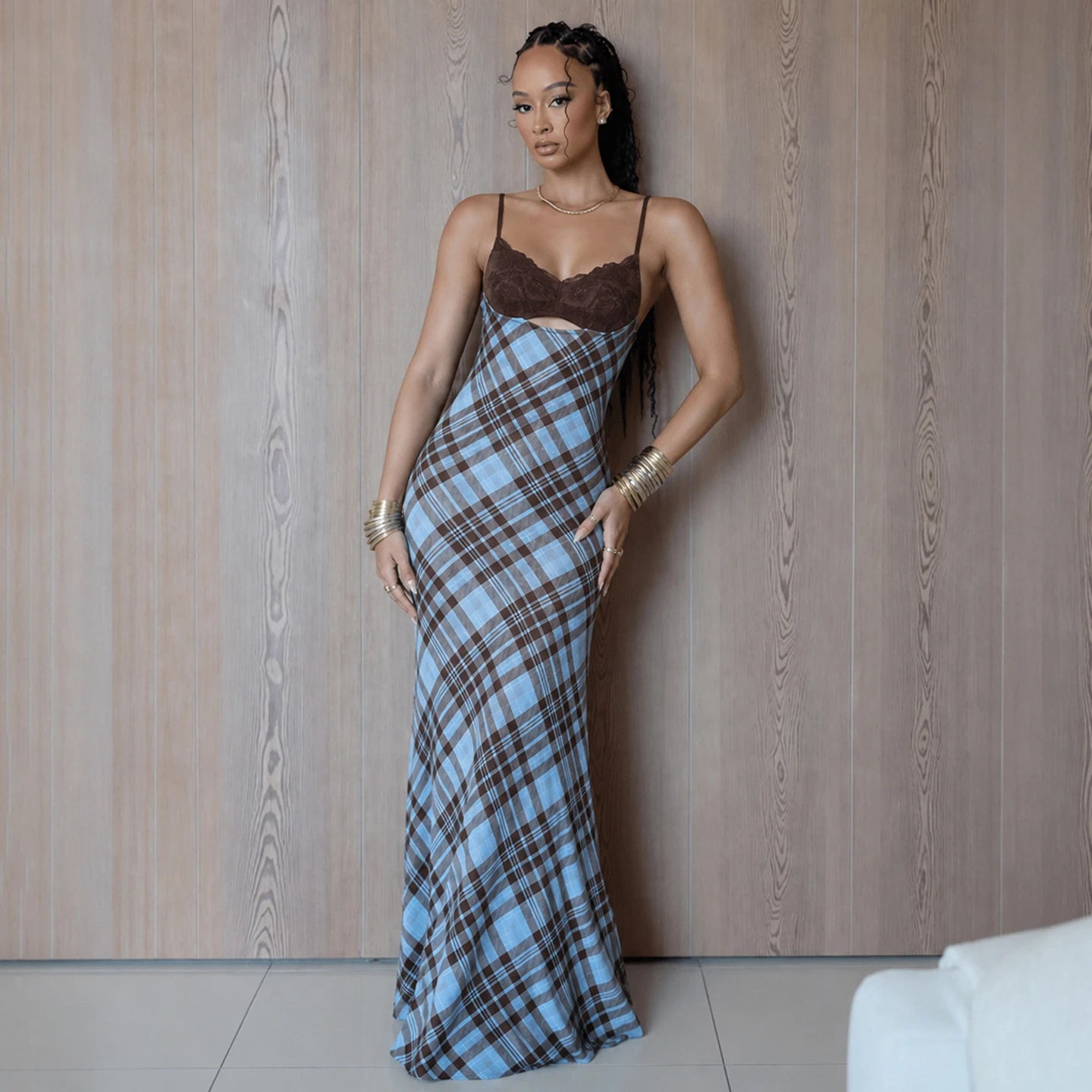 Blair Plaid Lace Maxi Dress