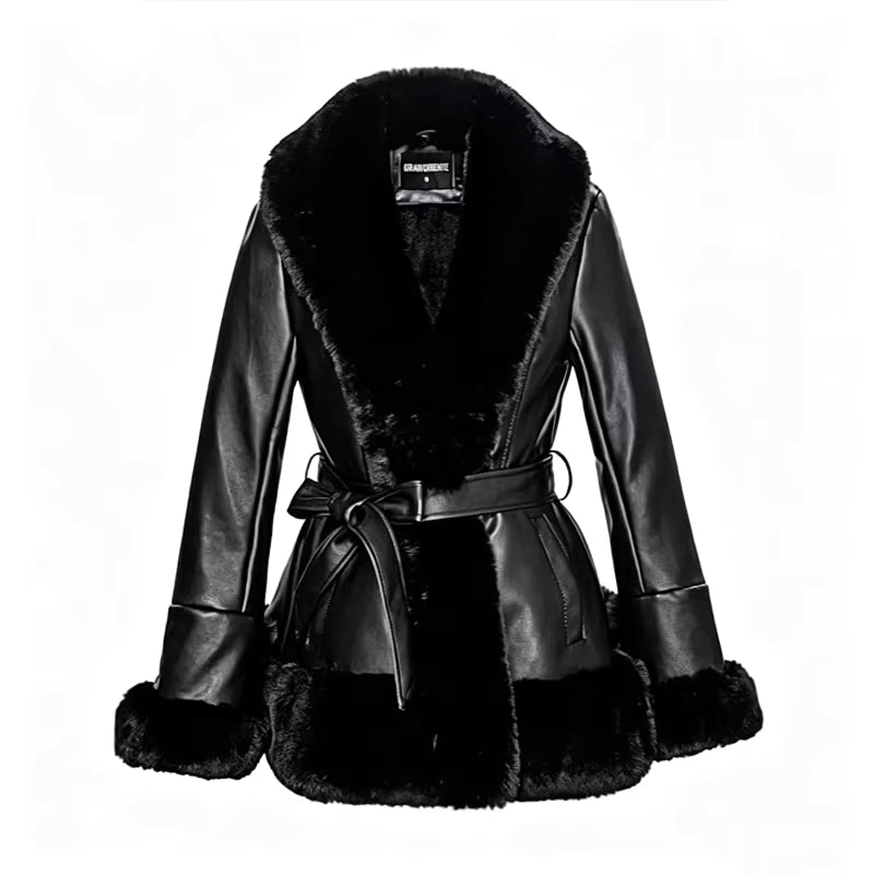 Midnight Heiress Fur-Trim Coat