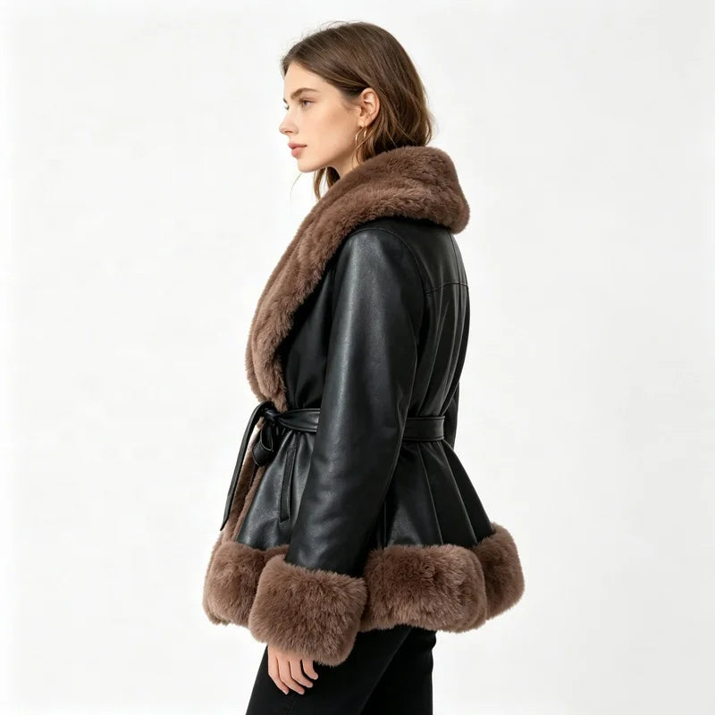 Midnight Heiress Fur-Trim Coat