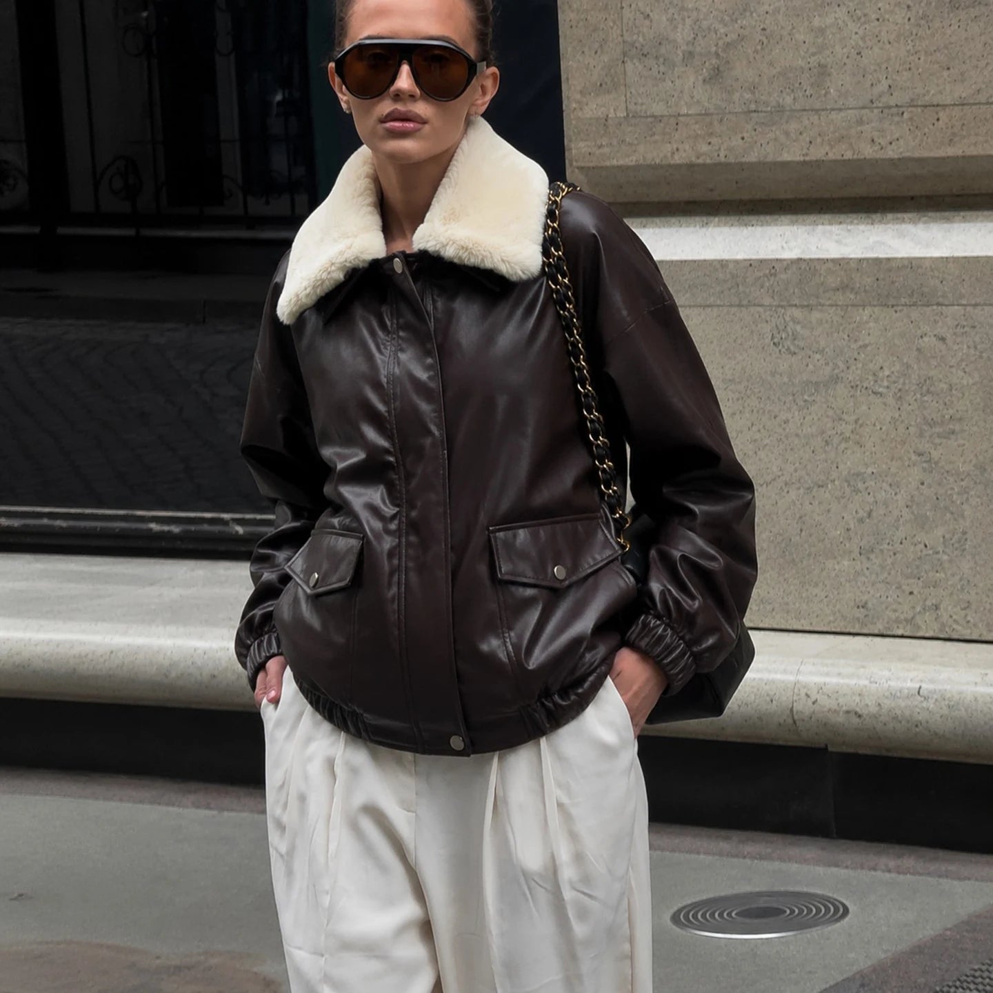Café Cloud Shearling Bomber Jacket