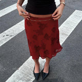 Bordeaux Bloom Midi Skirt