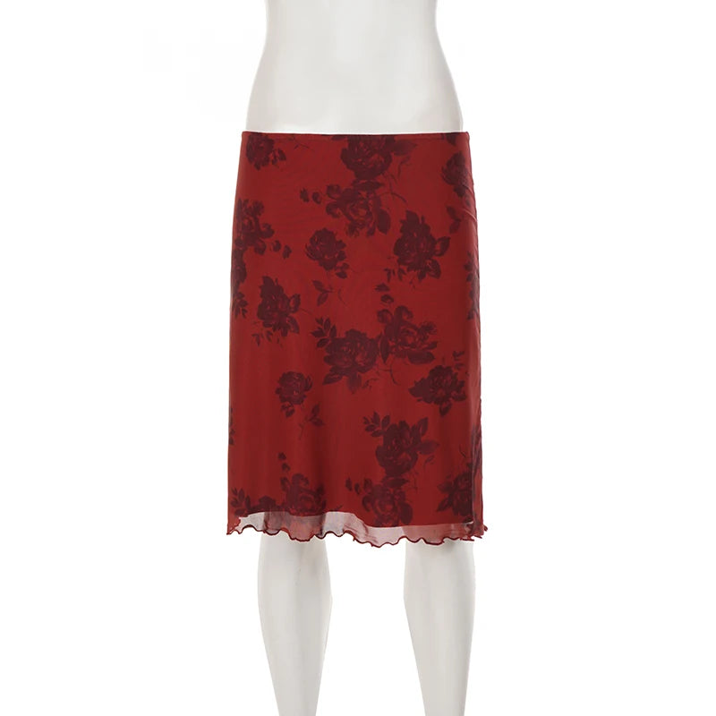 Bordeaux Bloom Midi Skirt
