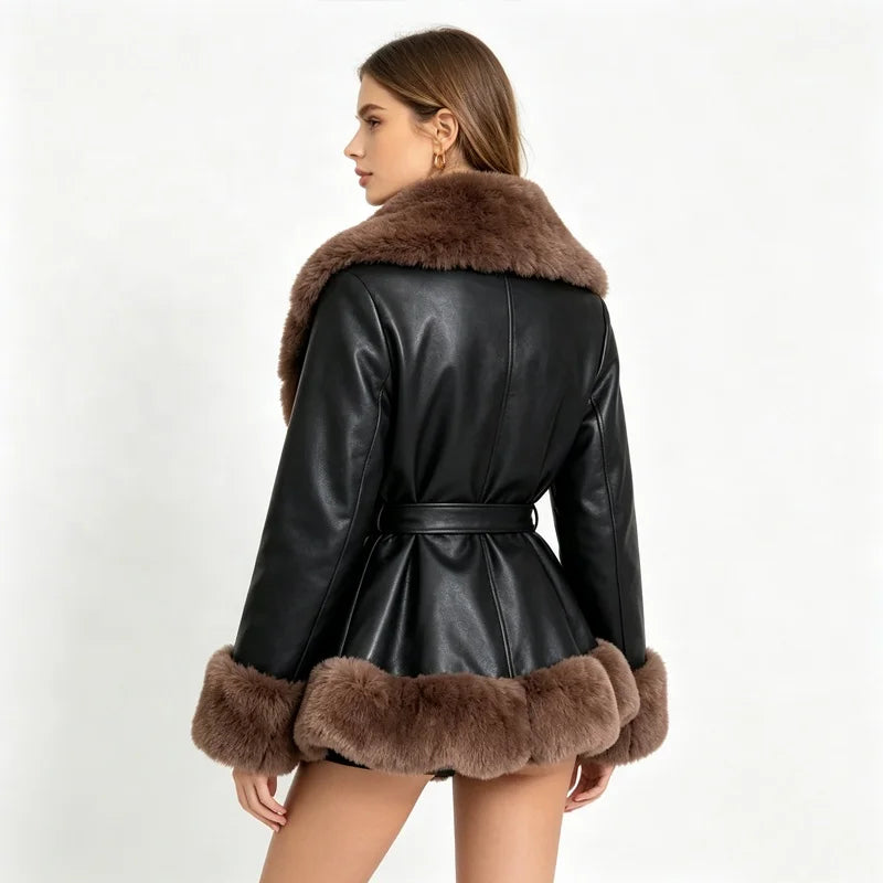 Midnight Heiress Fur-Trim Coat