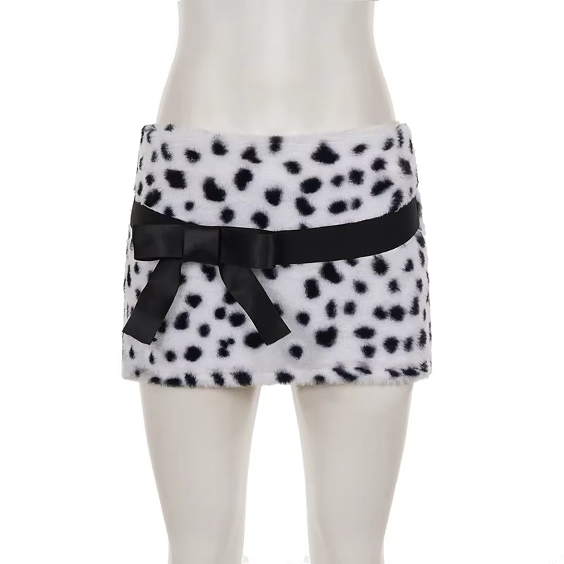Snow Leopard Bow Mini Skirt