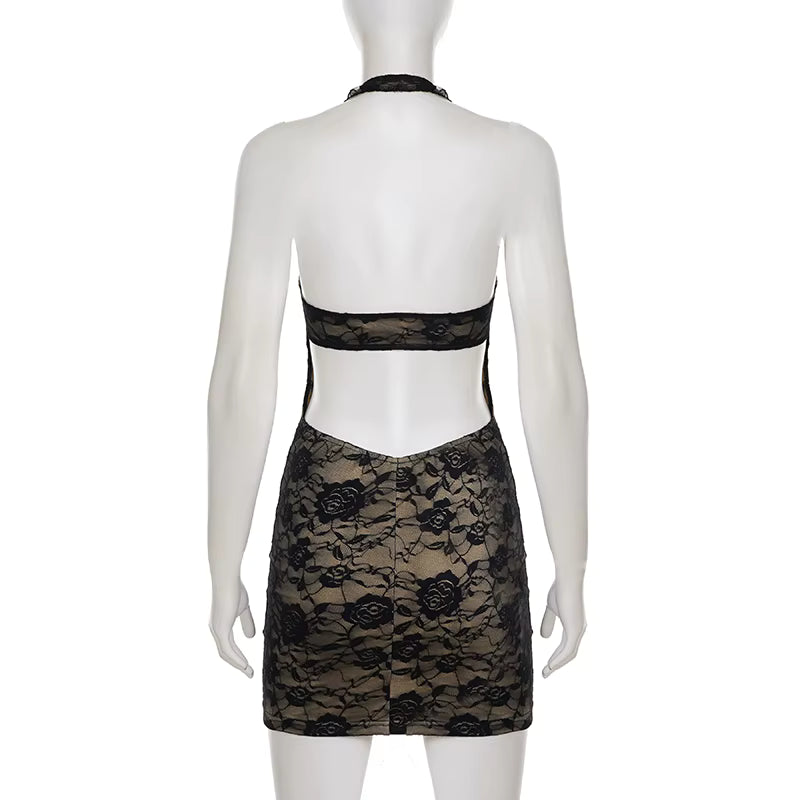 Black Rose Lace Mini Dress
