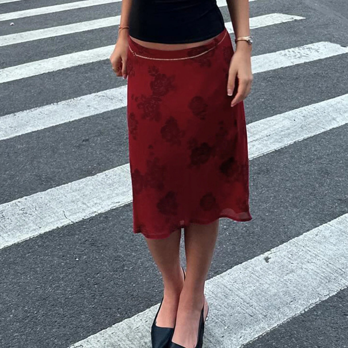Bordeaux Bloom Midi Skirt