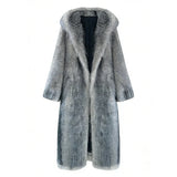 Zeyu 2026 New Arrival Women's Faux Fur Coat Ostrich Feathers Longline Hooded Loose-Fit Eco-friendly Windproof Stylish Warm