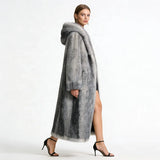 Zeyu 2026 New Arrival Women's Faux Fur Coat Ostrich Feathers Longline Hooded Loose-Fit Eco-friendly Windproof Stylish Warm