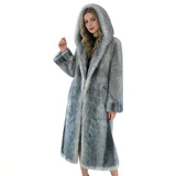 Zeyu 2026 New Arrival Women's Faux Fur Coat Ostrich Feathers Longline Hooded Loose-Fit Eco-friendly Windproof Stylish Warm