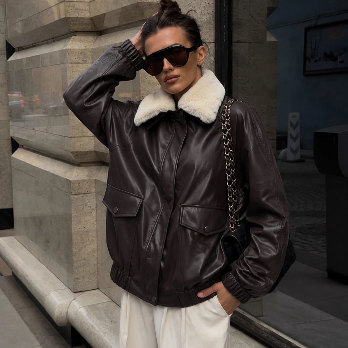 Café Cloud Shearling Bomber Jacket