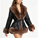 Midnight Heiress Fur-Trim Coat