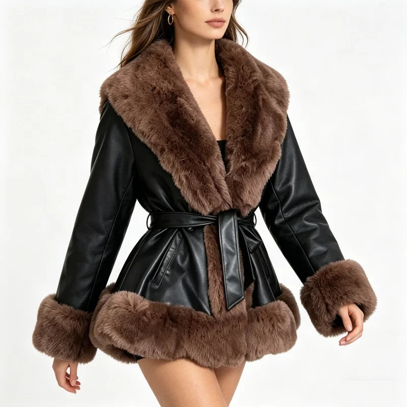 Midnight Heiress Fur-Trim Coat