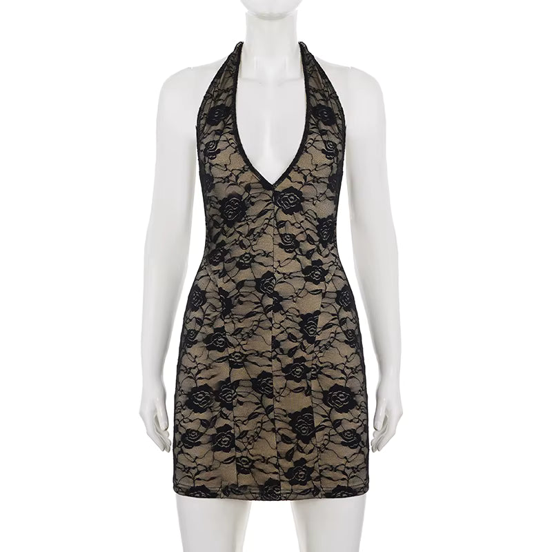 Black Rose Lace Mini Dress