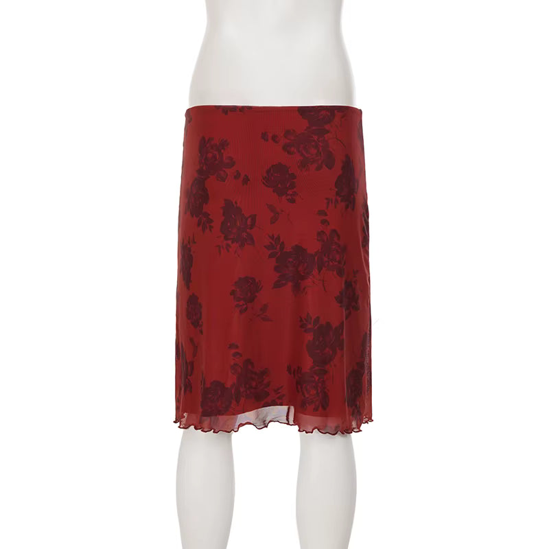 Bordeaux Bloom Midi Skirt