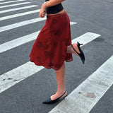 Bordeaux Bloom Midi Skirt