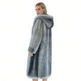 Zeyu 2026 New Arrival Women's Faux Fur Coat Ostrich Feathers Longline Hooded Loose-Fit Eco-friendly Windproof Stylish Warm