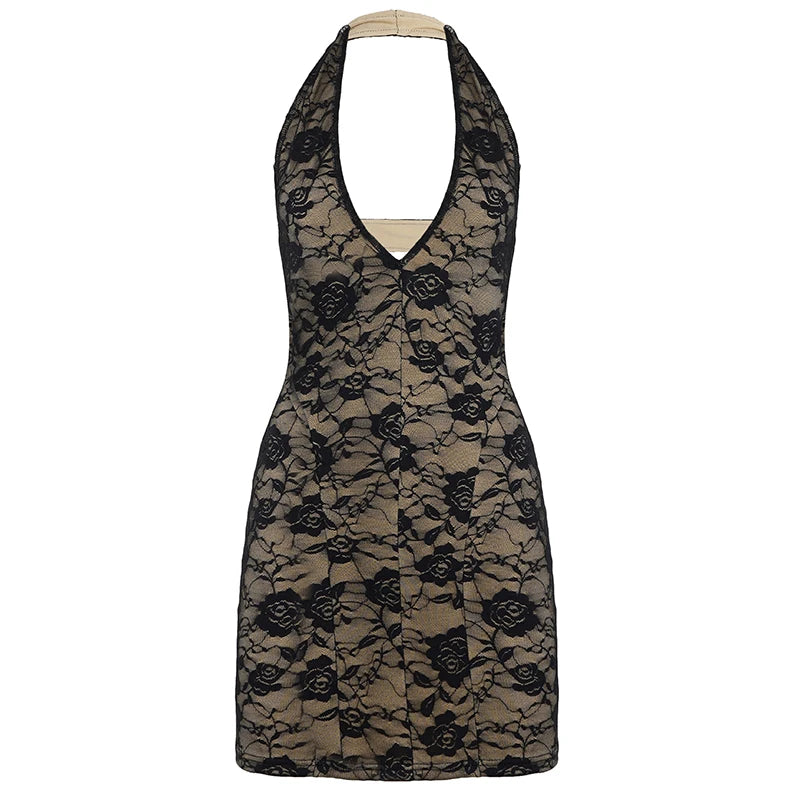 Black Rose Lace Mini Dress