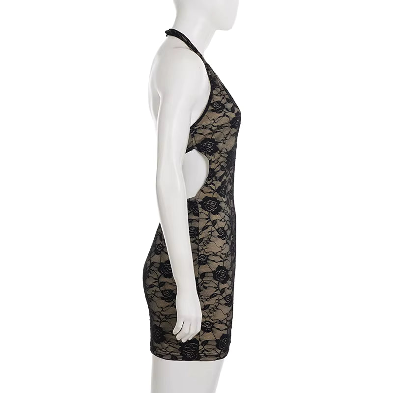 Black Rose Lace Mini Dress