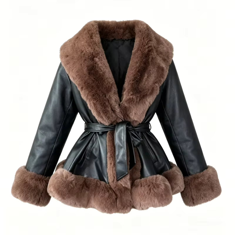 Midnight Heiress Fur-Trim Coat