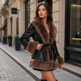 Midnight Heiress Fur-Trim Coat